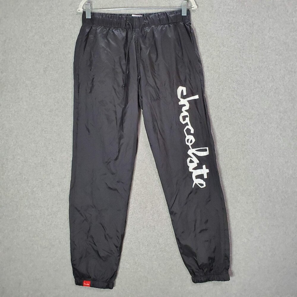 Chocolate‎ Men Pants Small Black Windbreaker Spellout Drawstring 28" Inseam